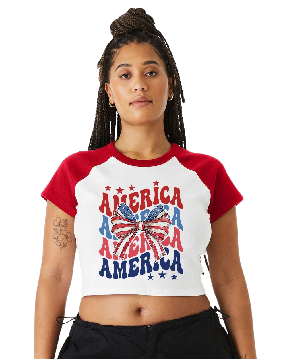 Baby Raglan Crop Top Tee Retro America Stars USA shirt,4th of July tee, Retro funny fourth shirt,