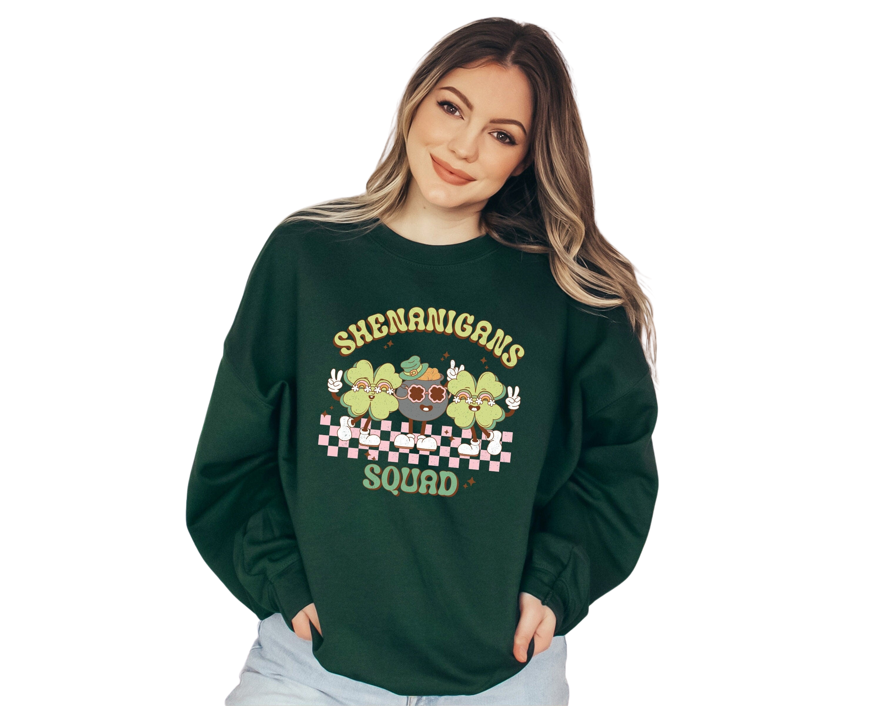 Retro  Shenanigans Squad Sweatshirt, Vintage Lucky Clover Crewneck, St Patricks Day Sweatshirt, St.