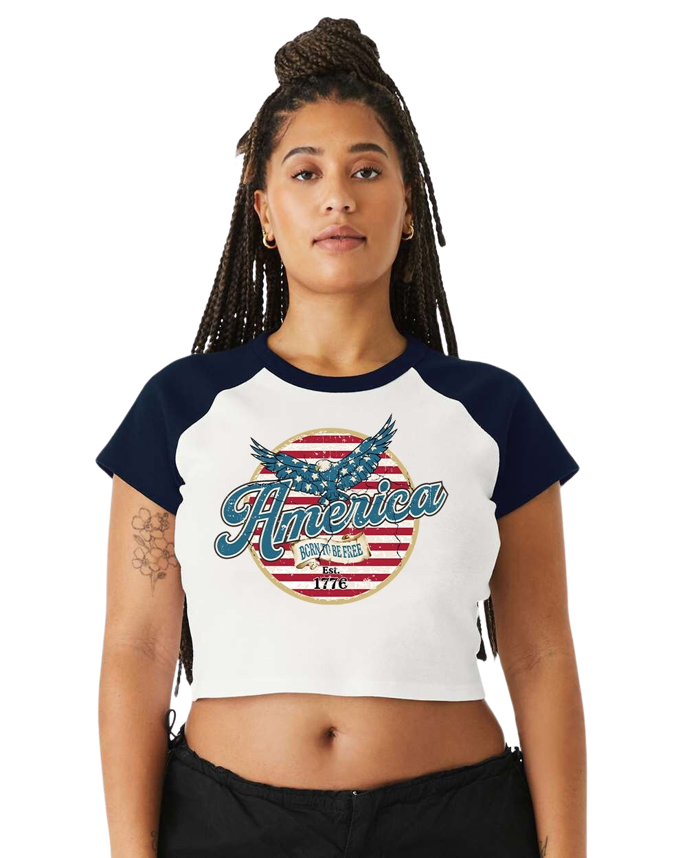 Baby Raglan Crop Top Tee Retro America Stars USA shirt,4th of July tee, Retro funny fourth shirt,