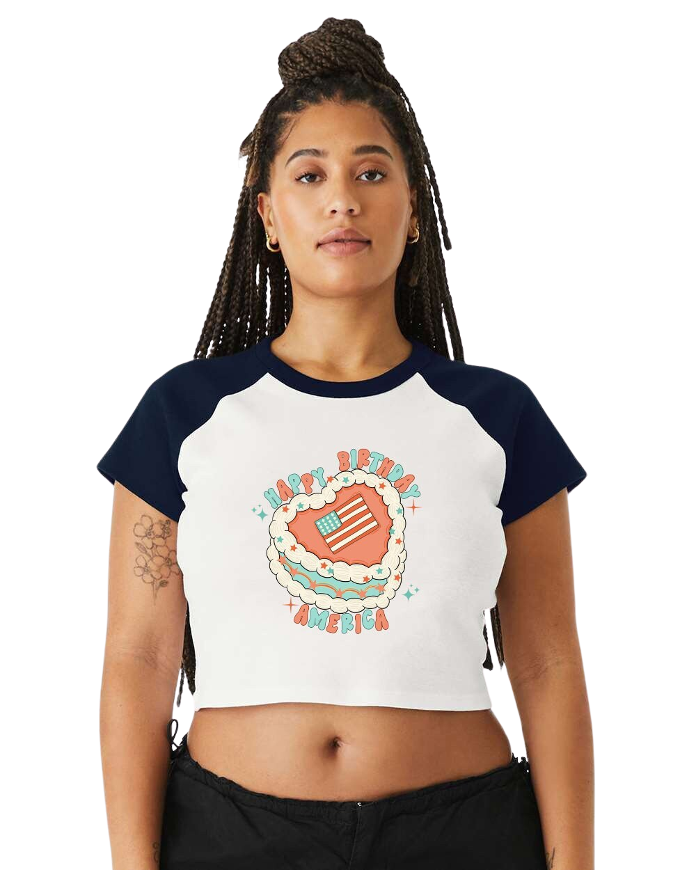 Raglan Baby Tee Crop Top  Retro Happy Birthday America shirt, Fourth of July USA shirt 4th of July