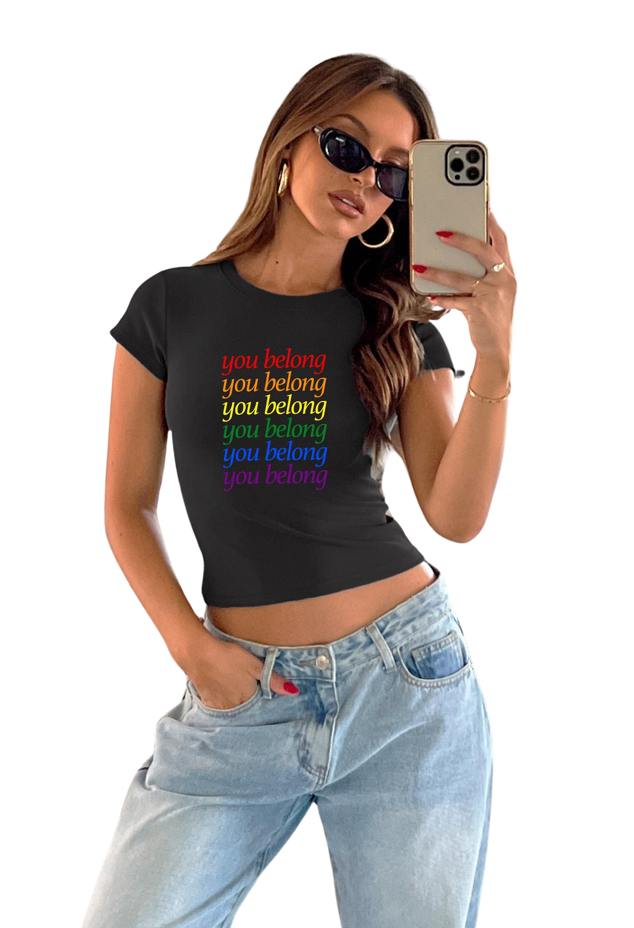 Baby Tee You belong, Baby Tee, Gay Pride, Lesbian Pride Baby Tee, Cute Baby, LGBTQ+ Pride Tee, y2k baby tee, 90s baby tee, y2k, Crop