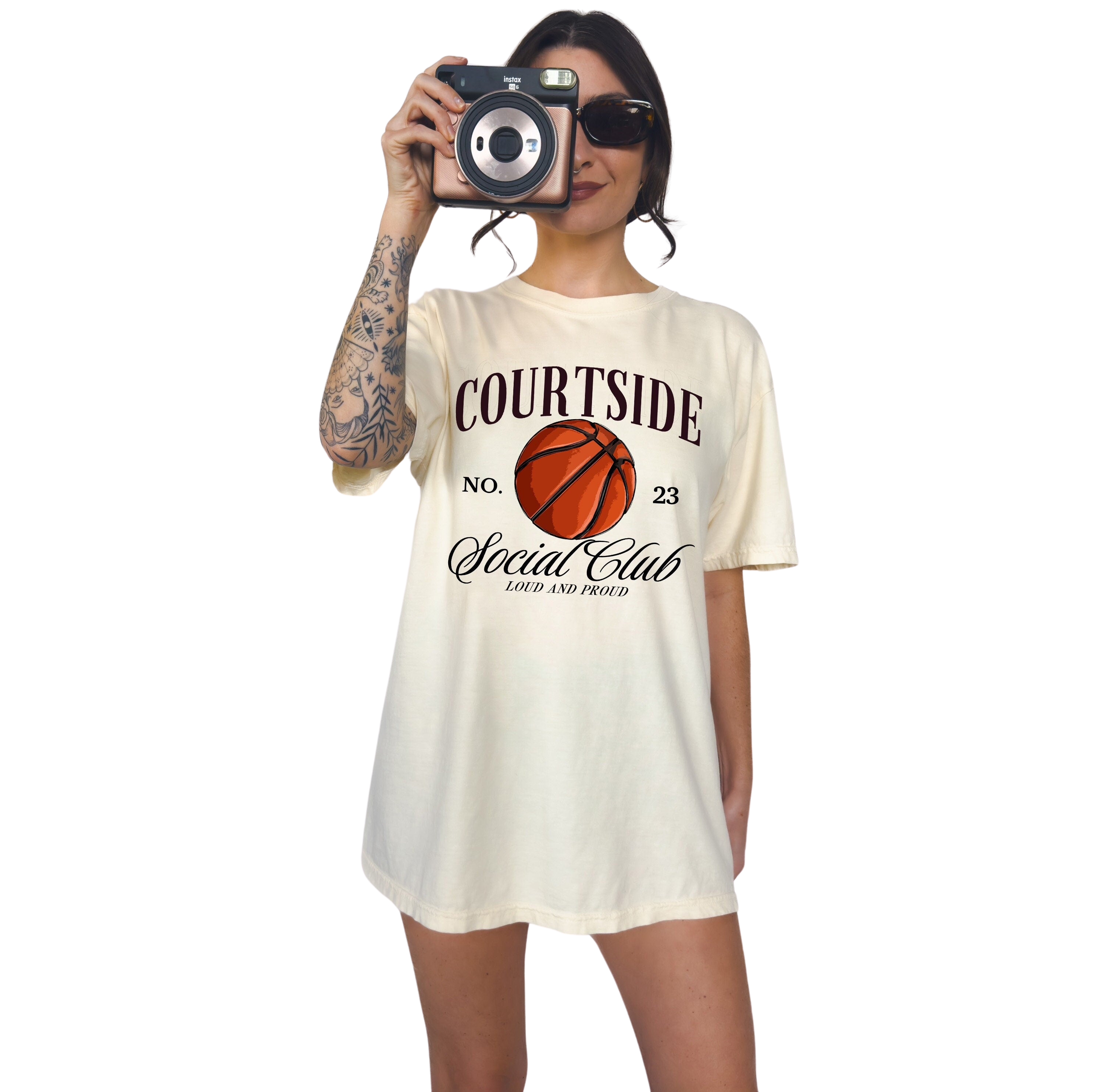 Custom Court Side Social Club Sports Vintage Washed T Two-sided Basketball Tshirt Custom Number Name