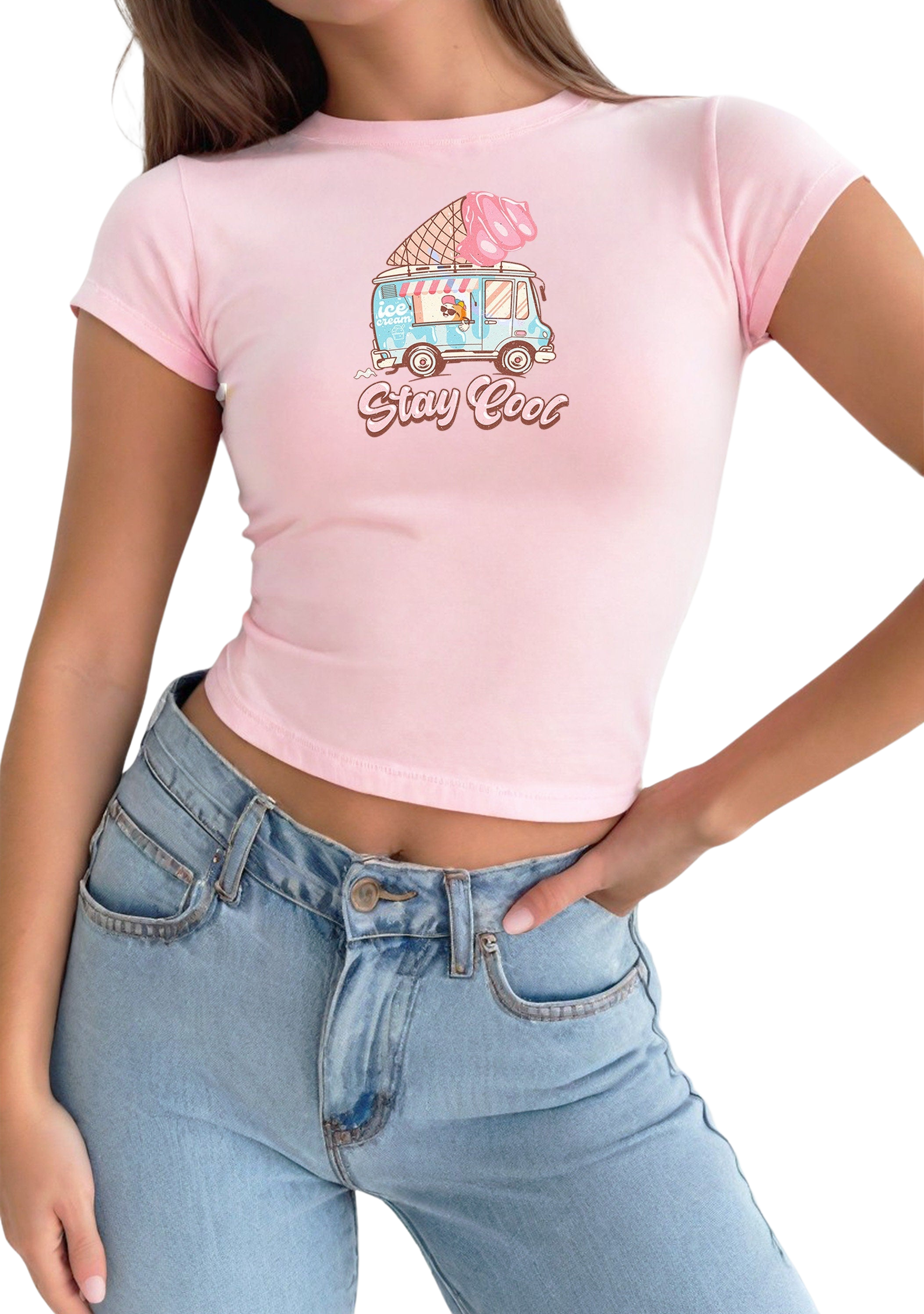 Stay Cool Ice Cream Truck Baby Tee , Summer Vibes T Shirt, Girly, Cute Baby Tee, Baby T for Girls, y2k baby tee, 90s baby tee, y2k, Crop