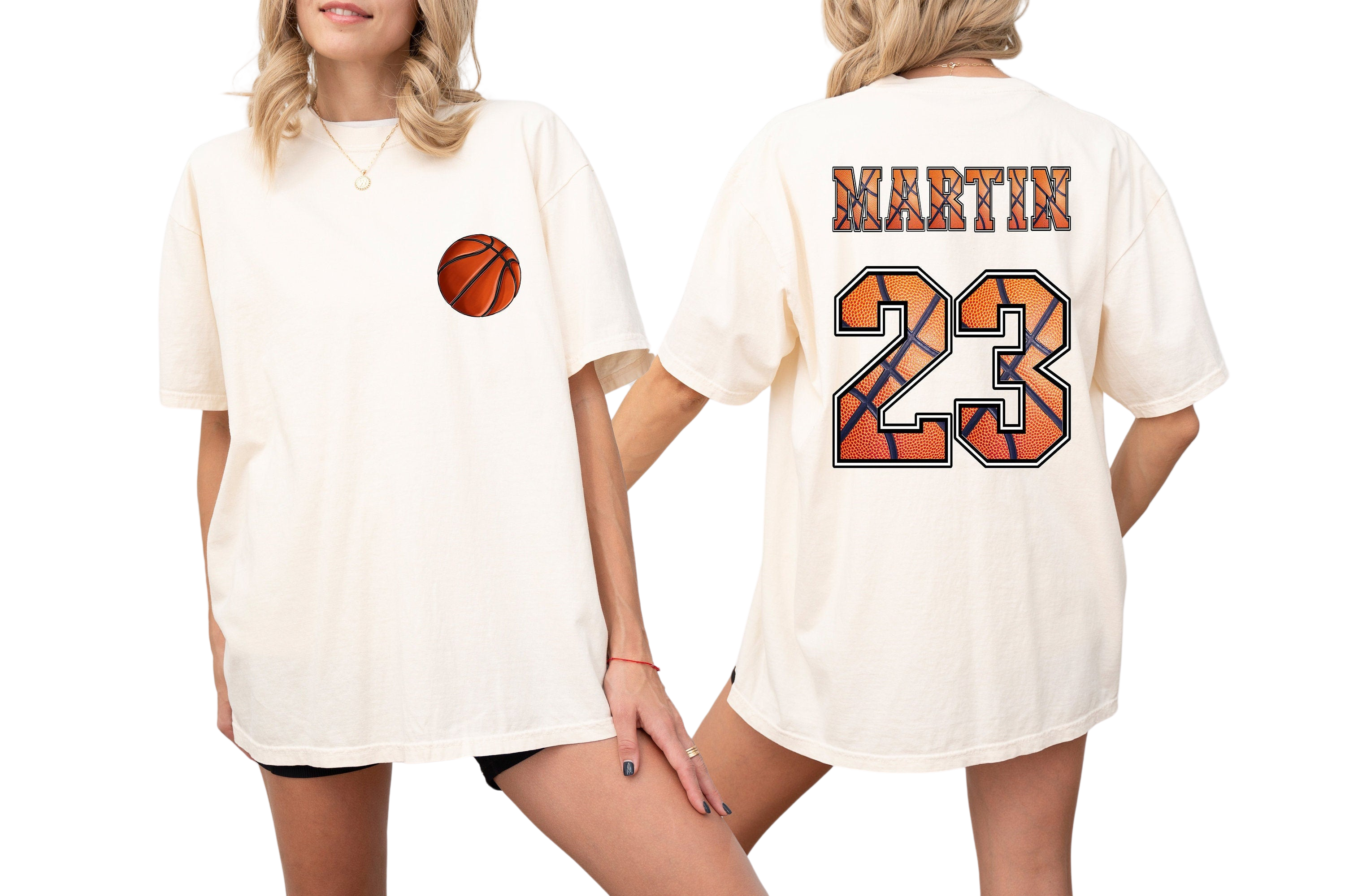 Custom Basketball Vintage Washed T Shirt Two-sided Basketball shirt Custom Number Name Sports Mom