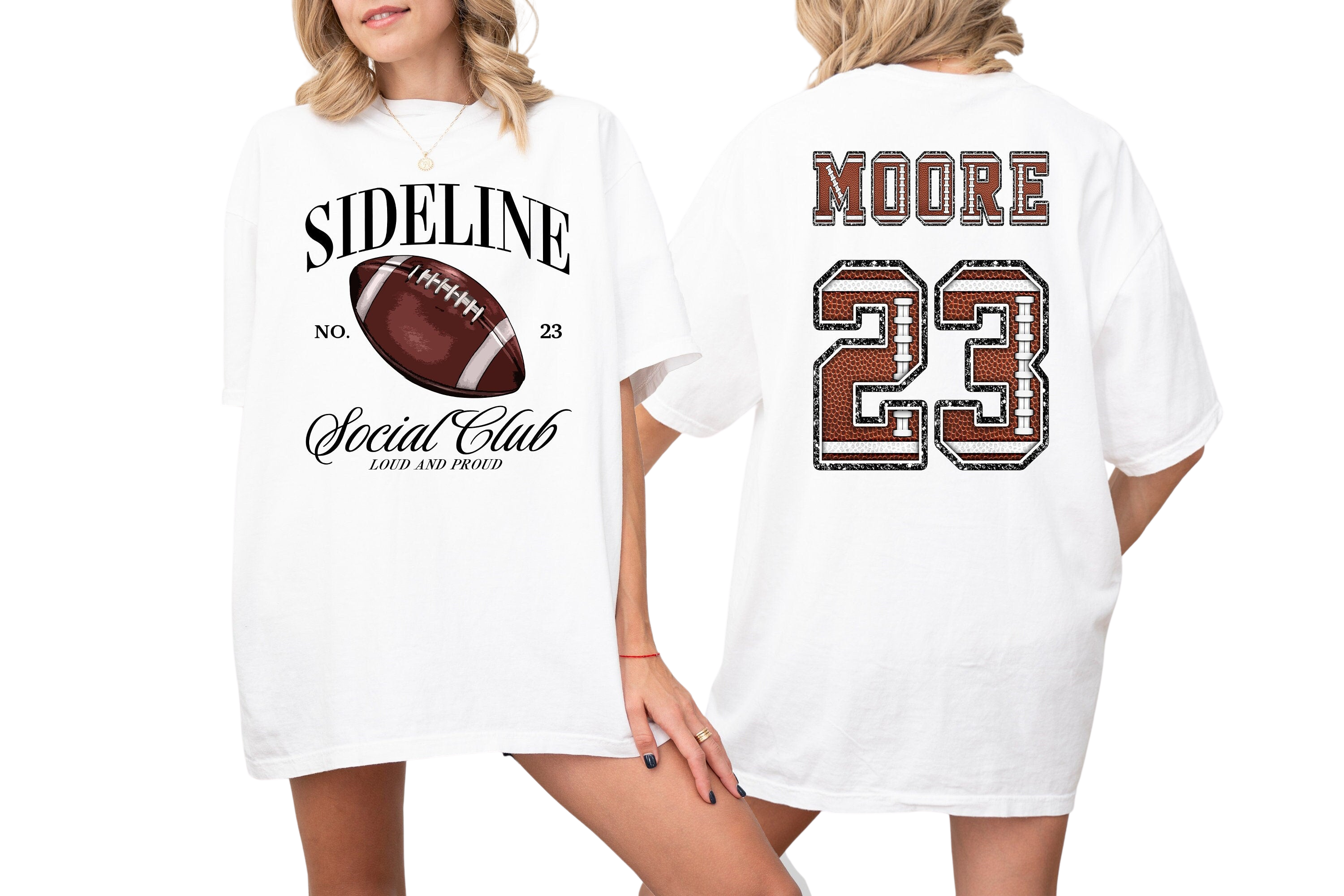 Sideline Social Club Custom Sports Vintage Washed Tee, Two-sided Football Tshirt Custom Number Name