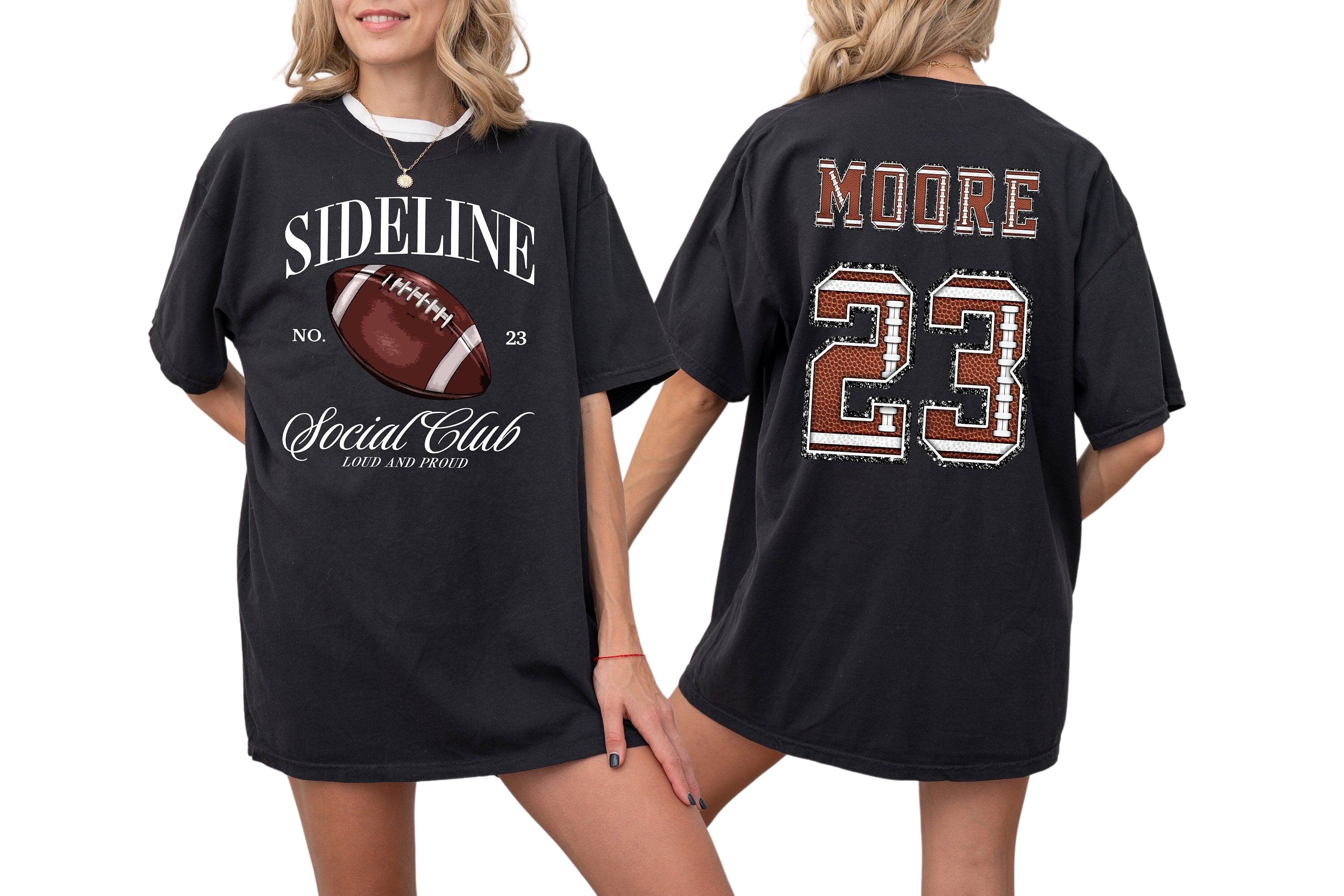 Custom Sideline Social Club Sports Vintage Washed Tee, Two-sided Football Tshirt Custom Number Name