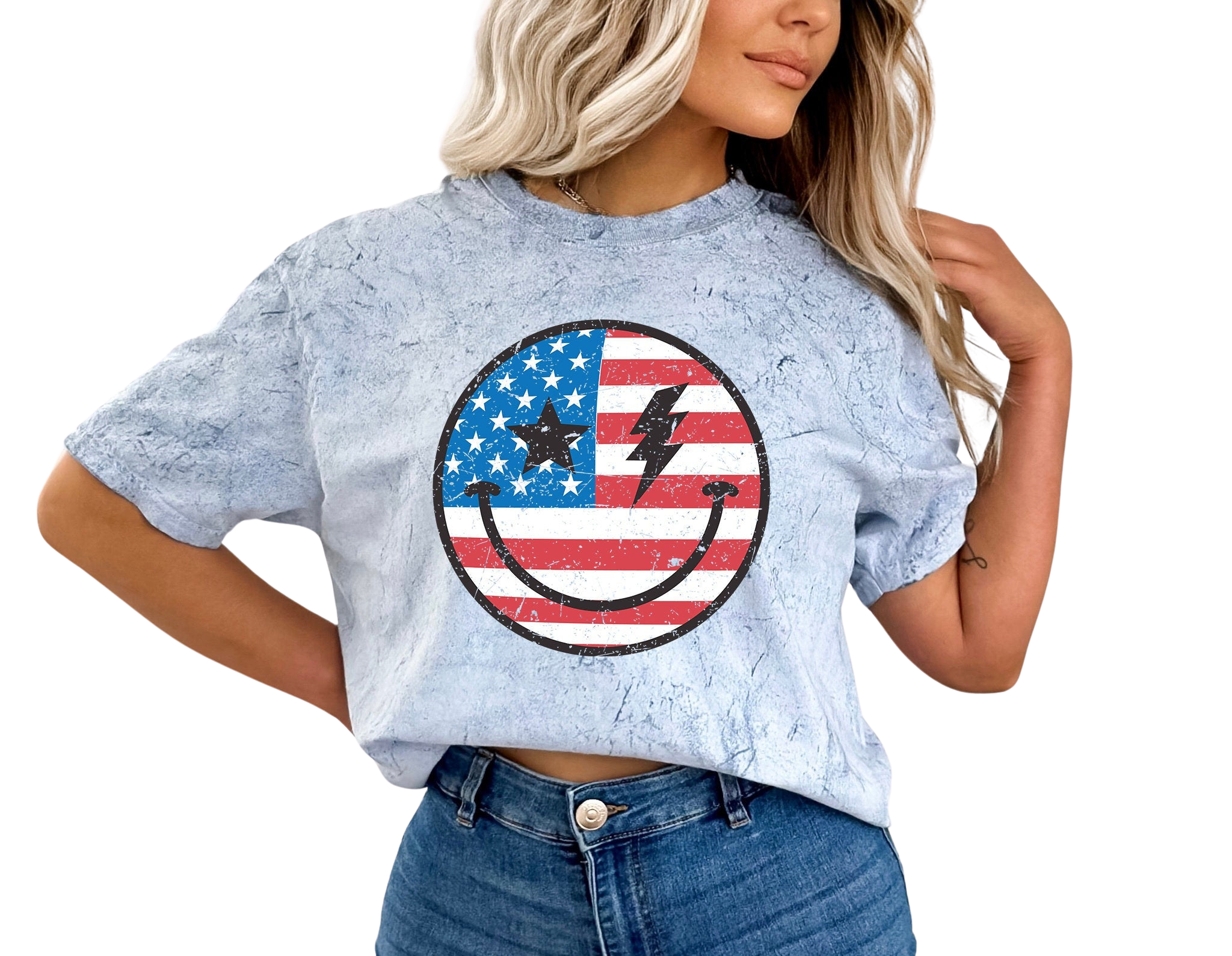 Retro USA Tie Dye Comfort Color shirt, Smiley USA shirt,Retro fourth shirt,Women 4th of July shirt,America Patriotic Shirt,Independence