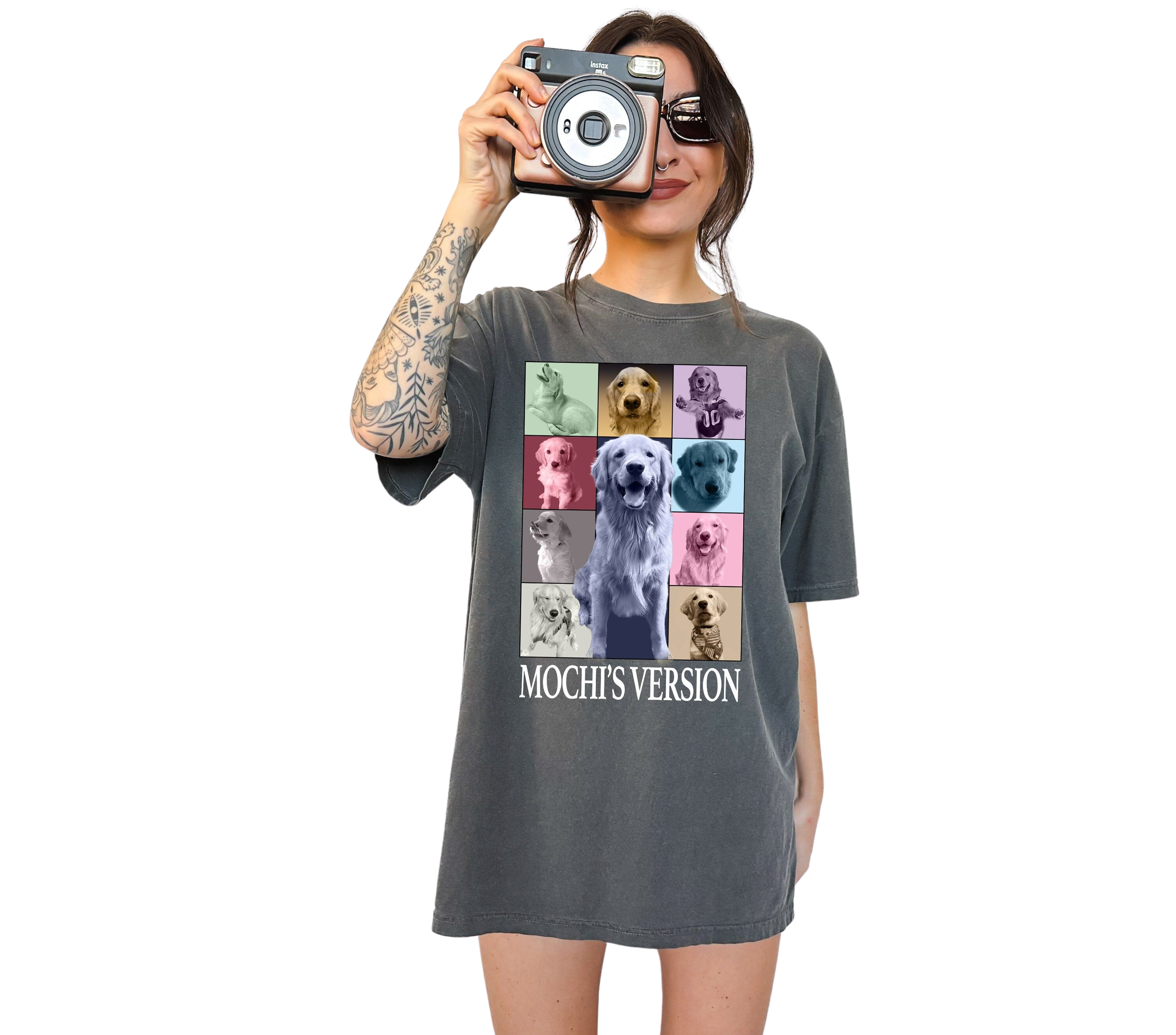 Custom Vintage Washed Dog Shirt, Retro Concert Collage Shirt, Custom Pet Era Shirt, Women's Custom T, Men's Custom T, Mochi's Version,