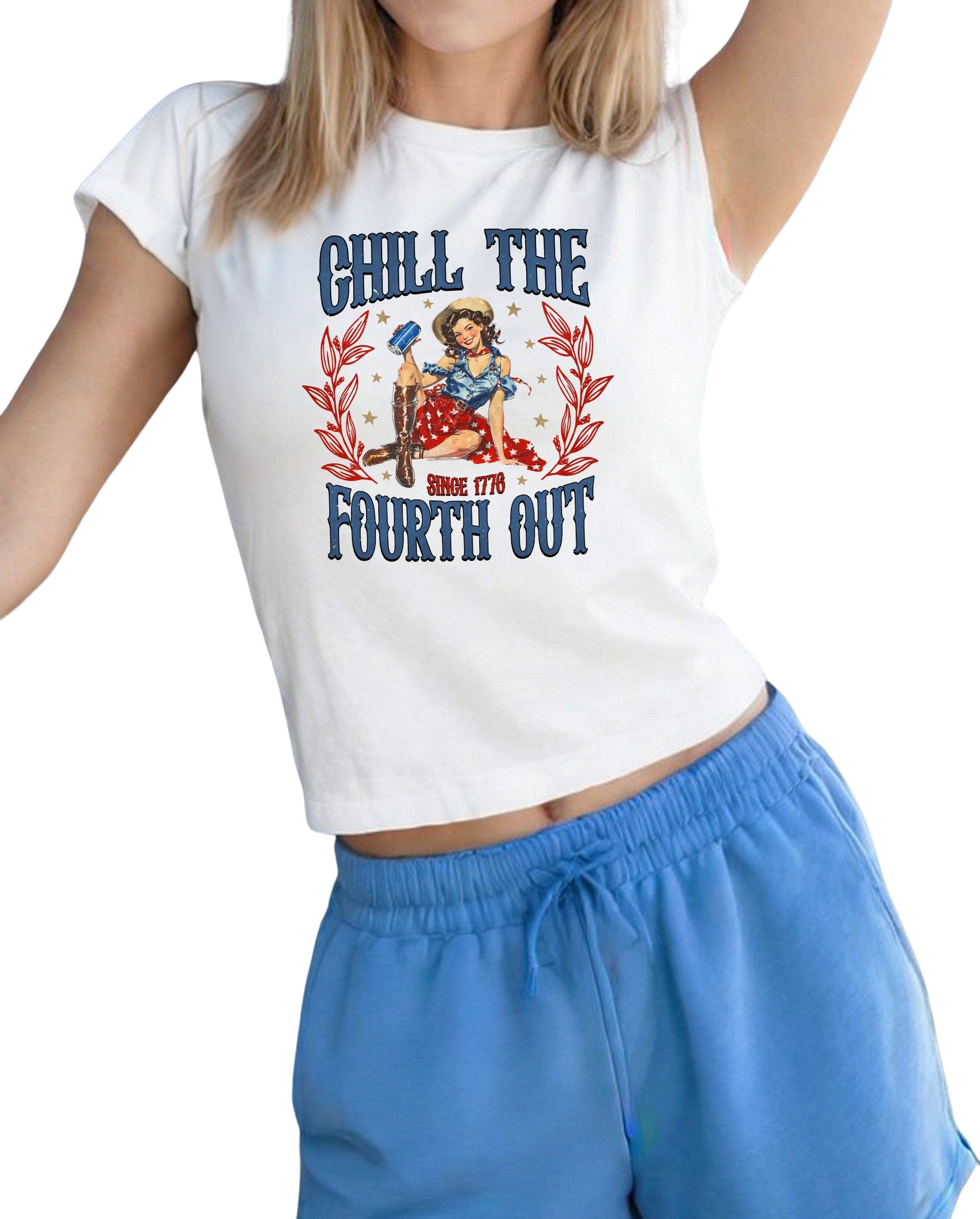 Chill the Fourth Out 4th of July Baby Tee Forth of July Design Cute July 4th Baby Tee Gildan 5000B T Shirt Independence Day Cropped Shirt