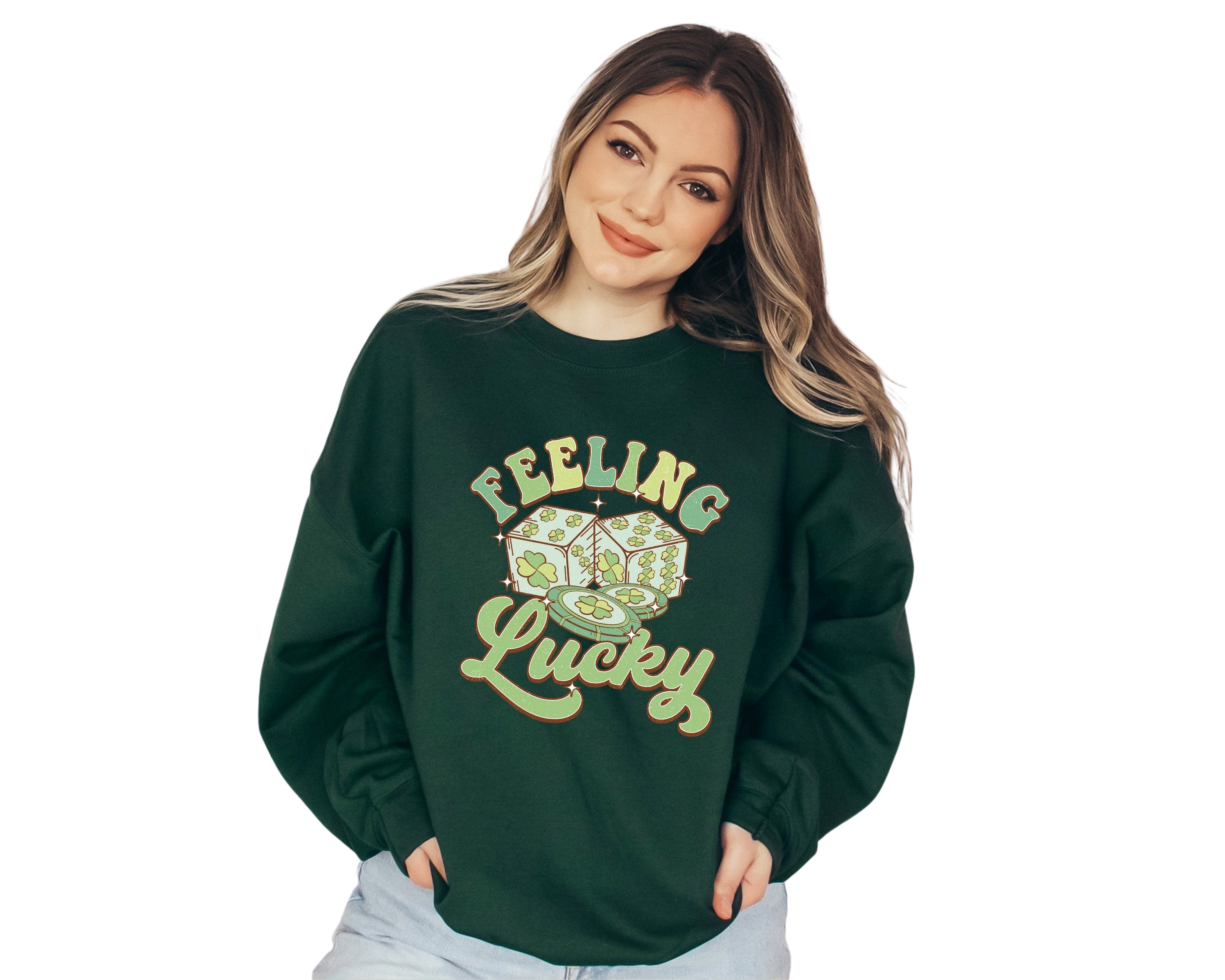 Feeling Lucky Sweatshirt, Lucky Clover Sweater, St Patricks Day Sweatshirt, Lucky Pullover, St.