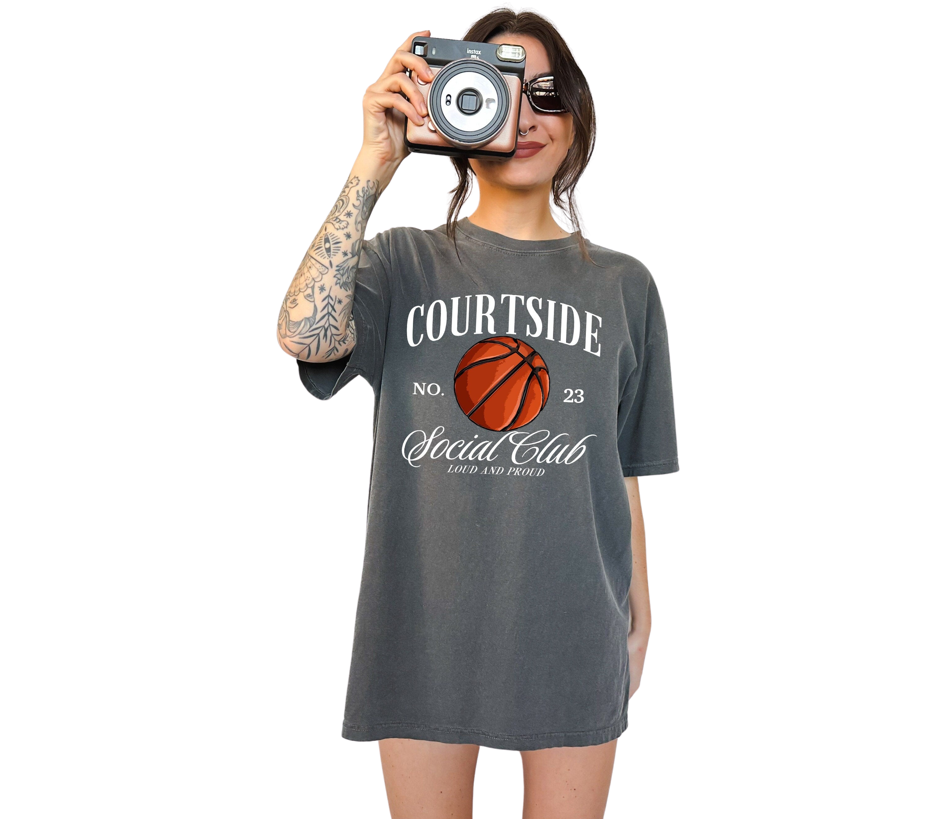 Court Side Social Club Custom Sports Vintage Washed T Two-sided Basketball Tshirt Custom Number Name