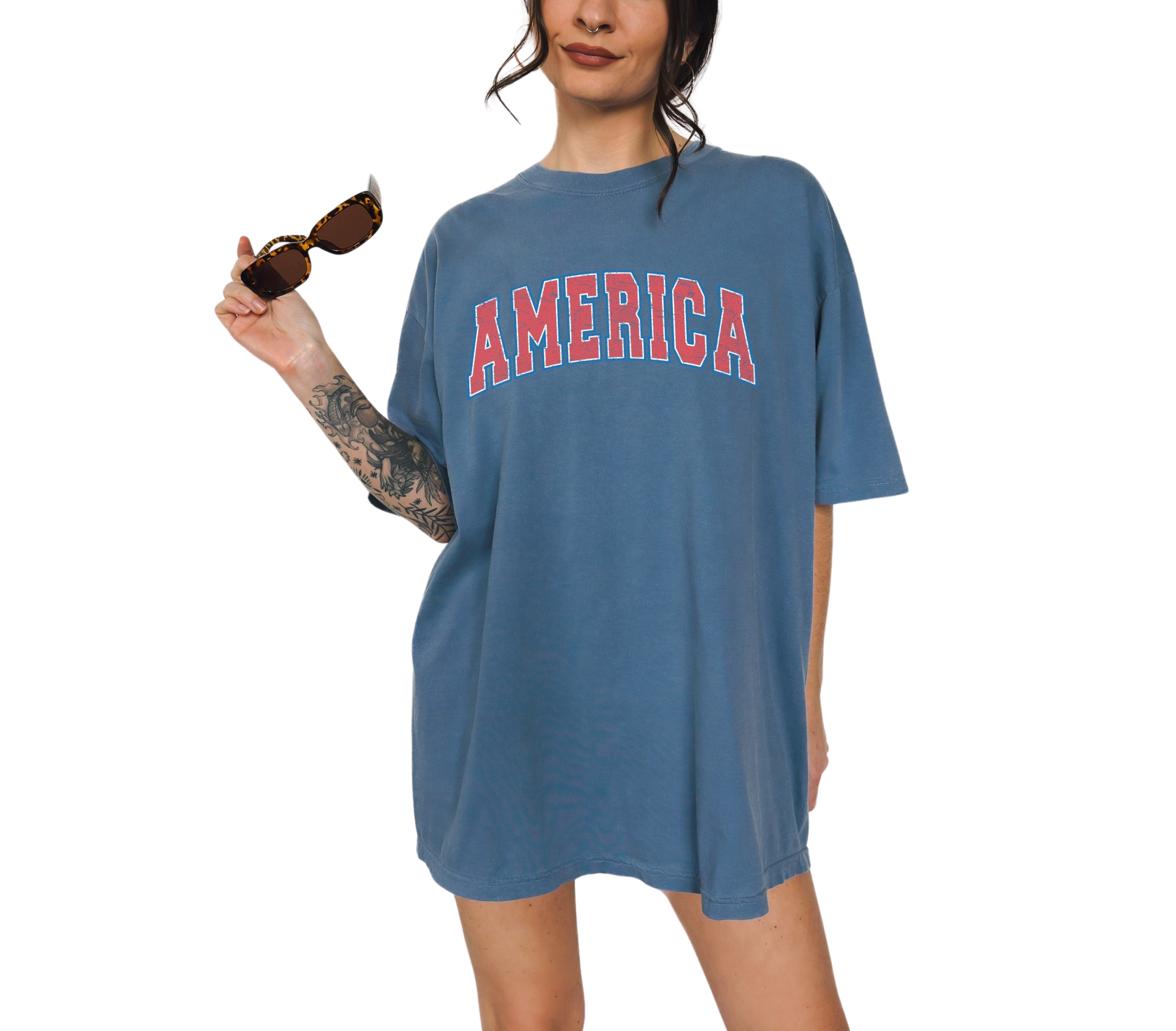 Retro Red America July 4th Vintage Washed shirt July 4th T Cute fourth shirt Womens 4th of July Tee