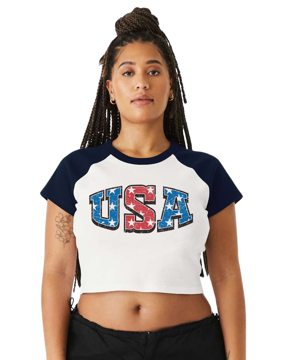 Baby Raglan Crop Top Tee Retro America Stars USA shirt,4th of July tee, Retro funny fourth shirt,