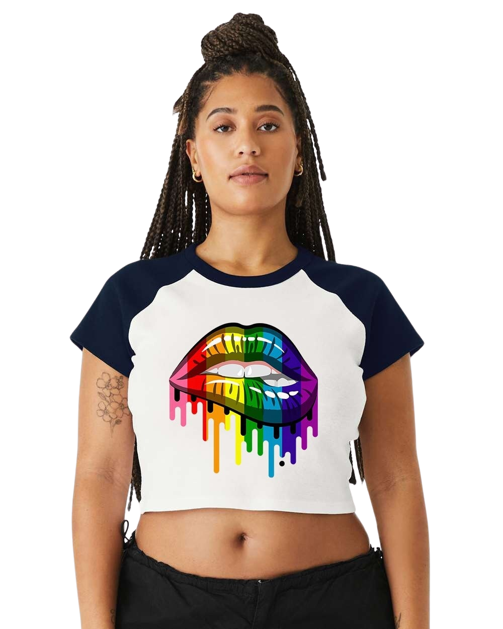 Raglan Rainbow Pride Lips Baby Tee Crop Top Pride Cropped T LGBTQ+ Shirt Pride month, Pride Shirt