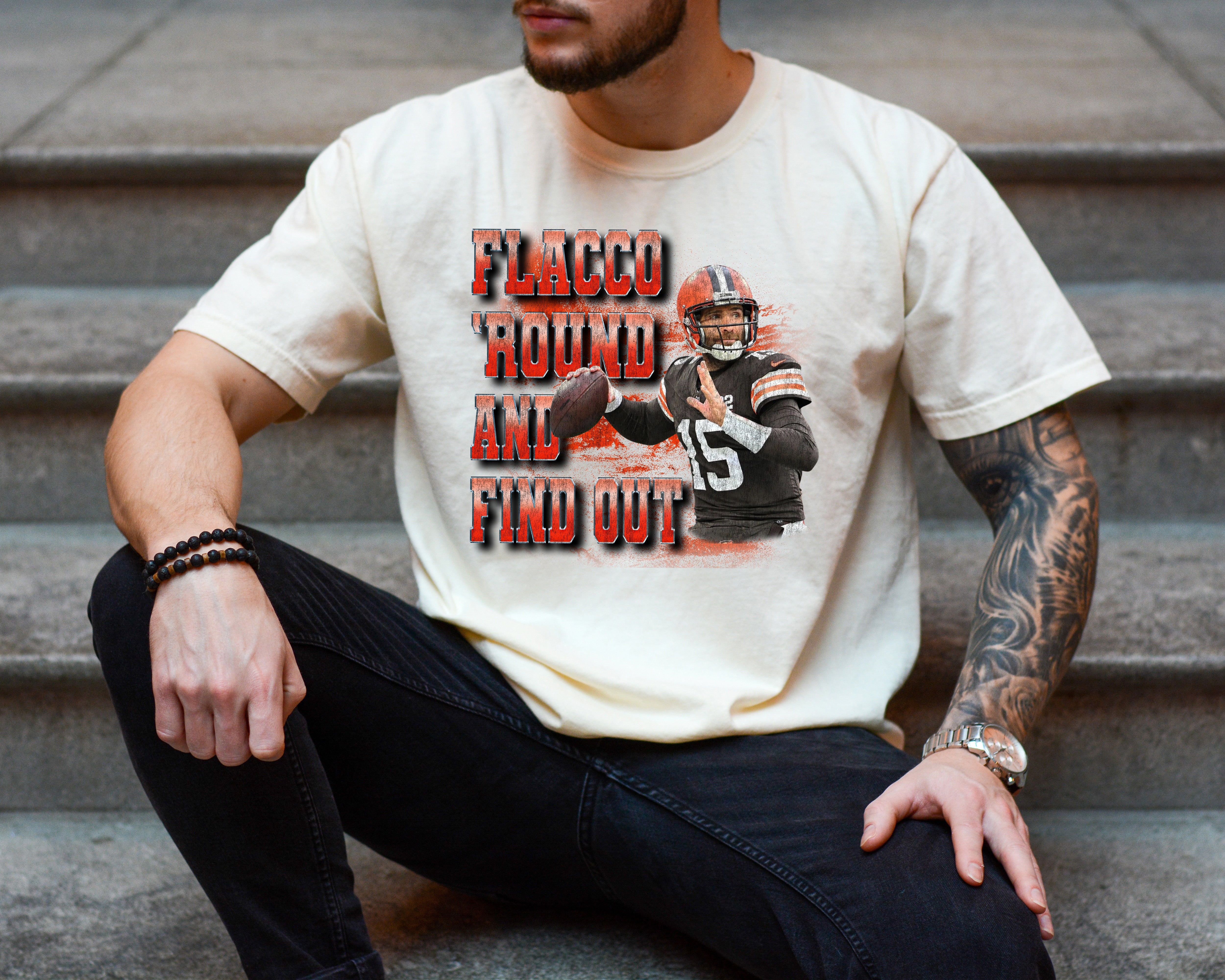 Flacco 'round And Find Out Mens and Womens Joe Flacco Tee, Flacc Around and Find Out