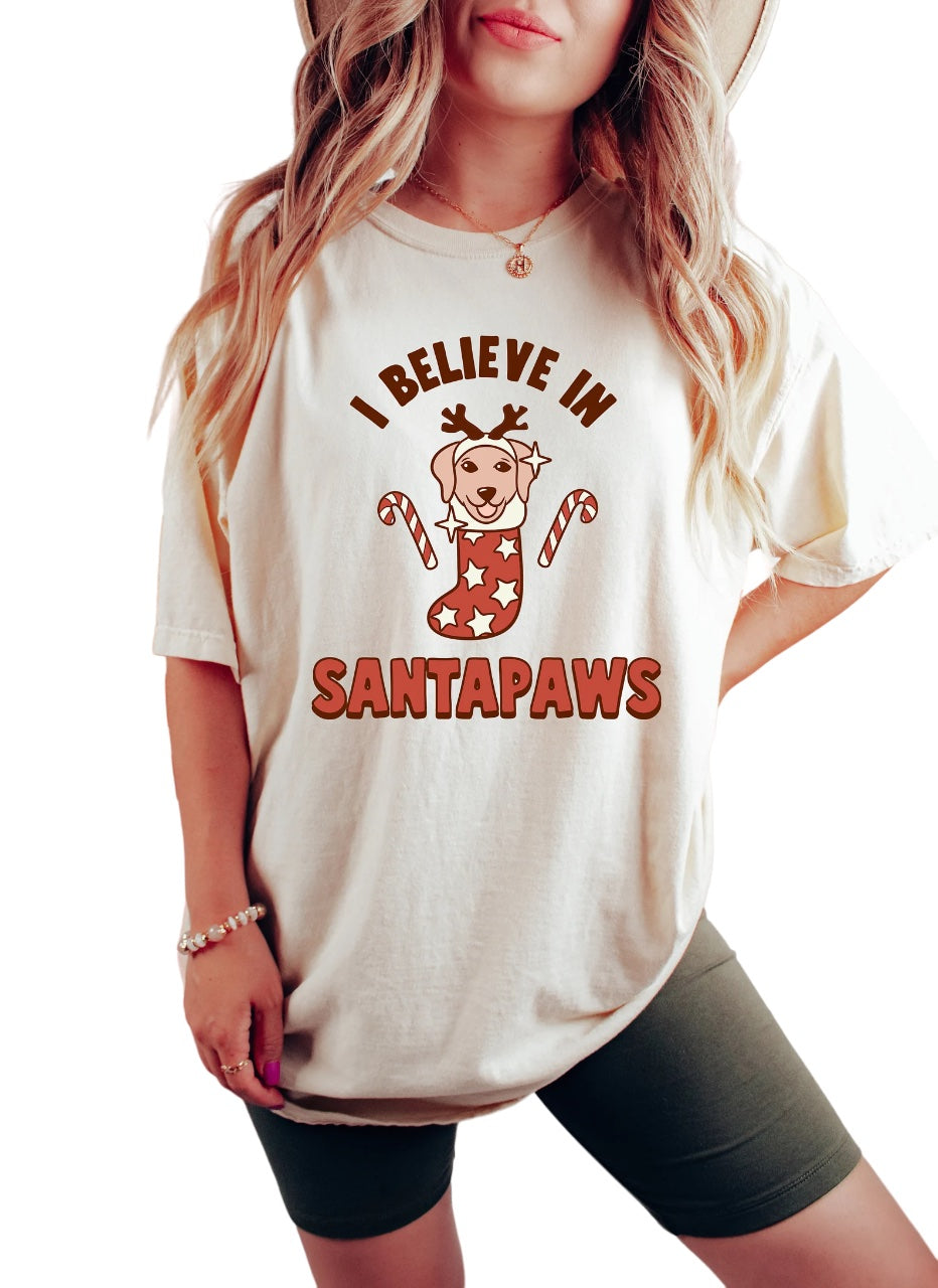 Retro Christmas Vintage Washed Shirt, I Believe in Santapaws Shirt, Vintage Santa Christmas Shirt,