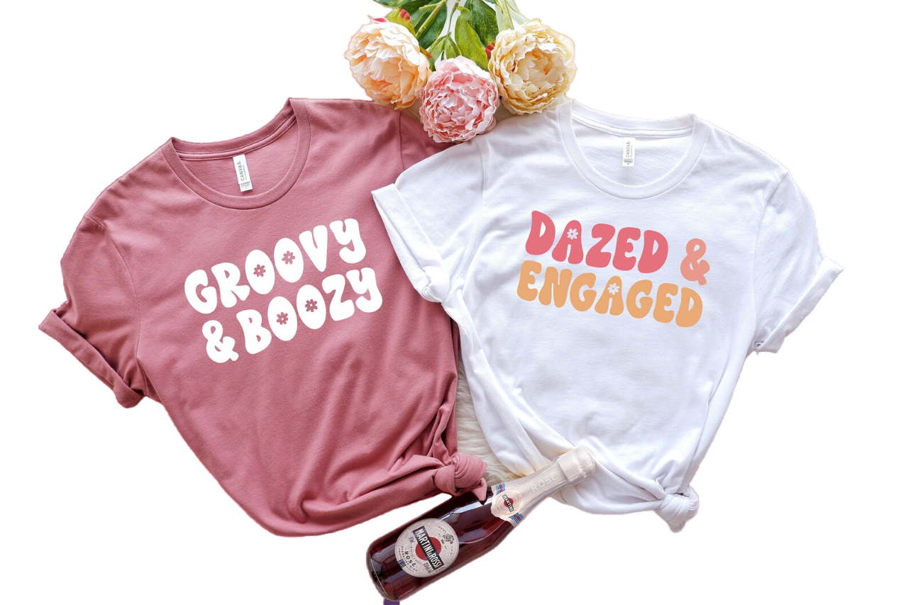 Bachelorette Party Shirts, Dazed and Engaged, Groovy and Boozy, Graphic, Retro Graphic Tee, Gifts