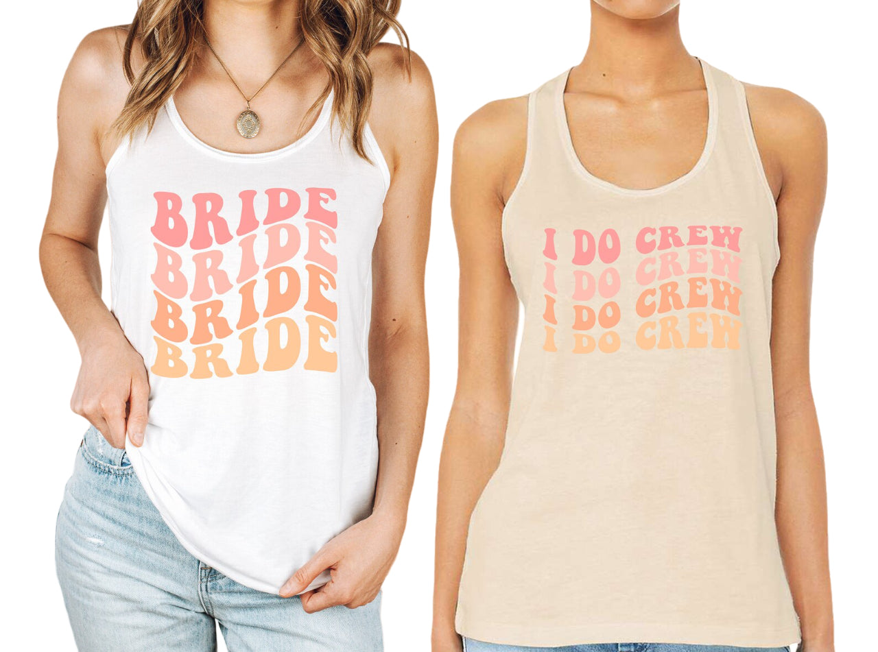 Wavy Bride And I Do Crew, Retro Batch Tank Top, Bachelorette Party Tanks, I Do Crew, Bachelorette