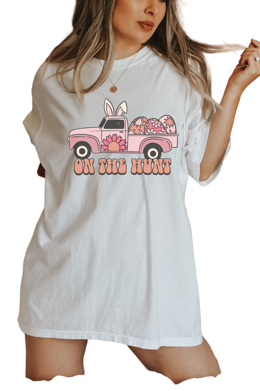 On the Hunt Vintage Washed Shirt, Hunting Crew Shirt, Hunting Truck Easter Shirt, Happy Easter, Cute