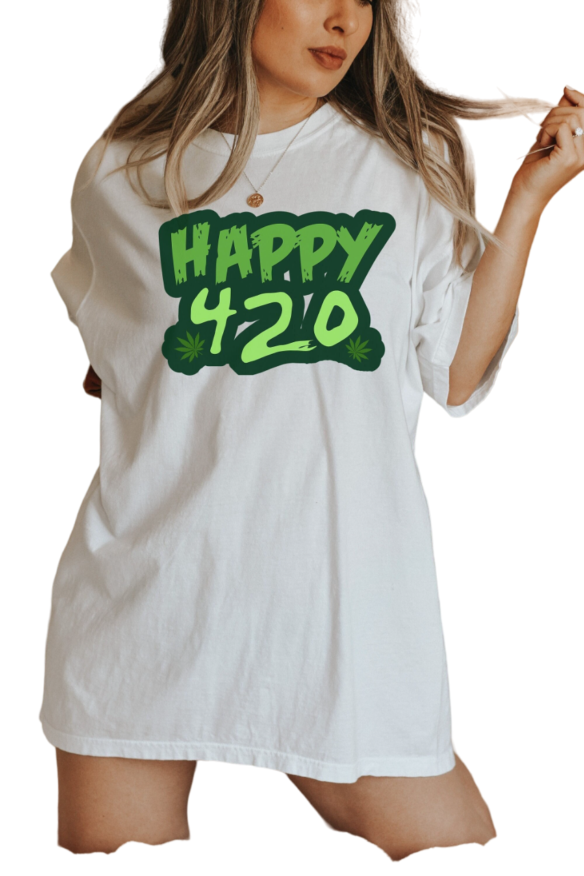 Happy 420 Vintage Washed Shirt, Retro 420 Tee, Vintage For Woman, Oversized Shirt, 420 Crewneck