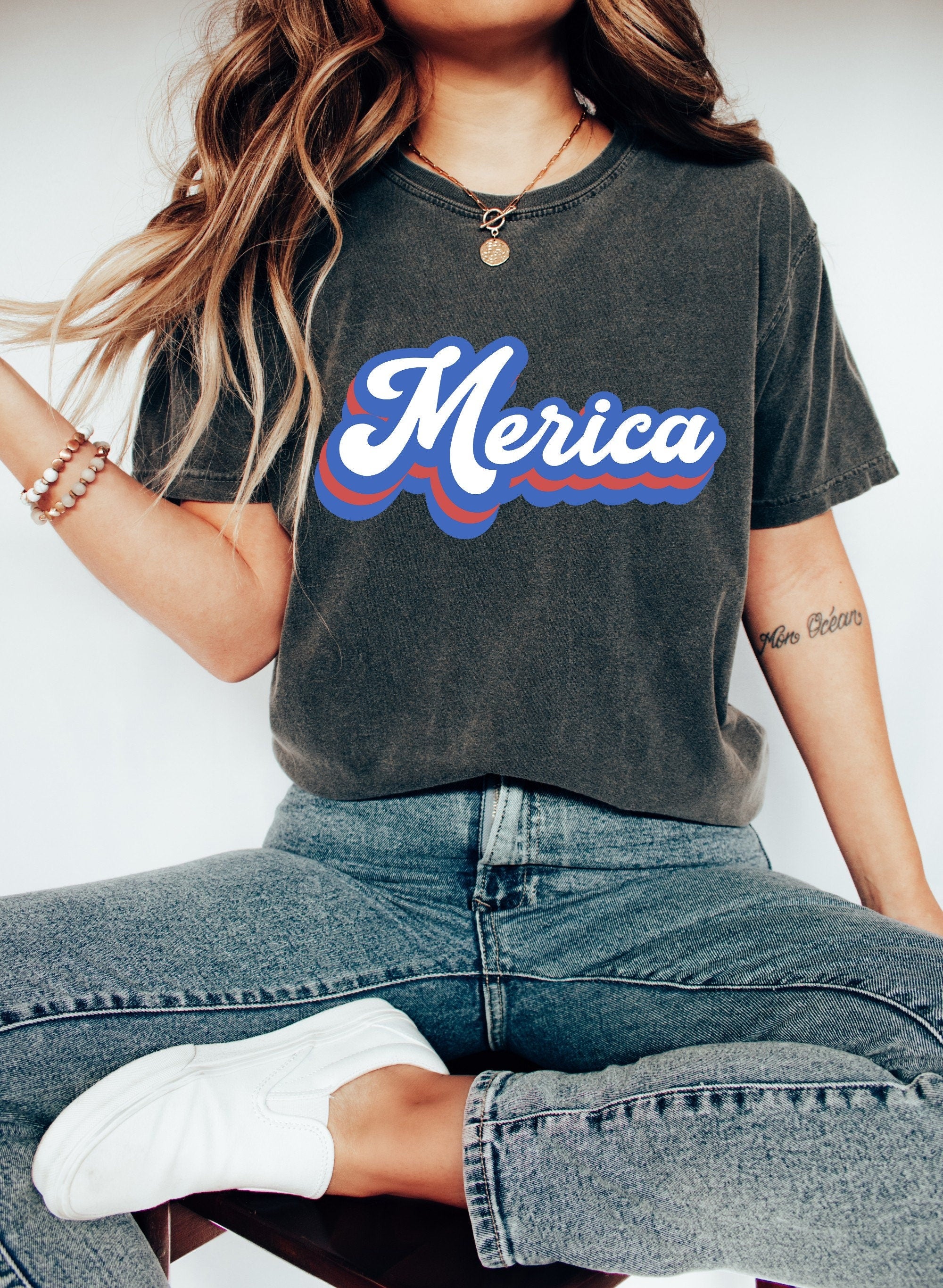 Retro Merica Font USA shirt, 4th of July tee, Retro funny fourth shirt, Womens 4th of July Tee, America Patriotic Shirt, Independence Merica