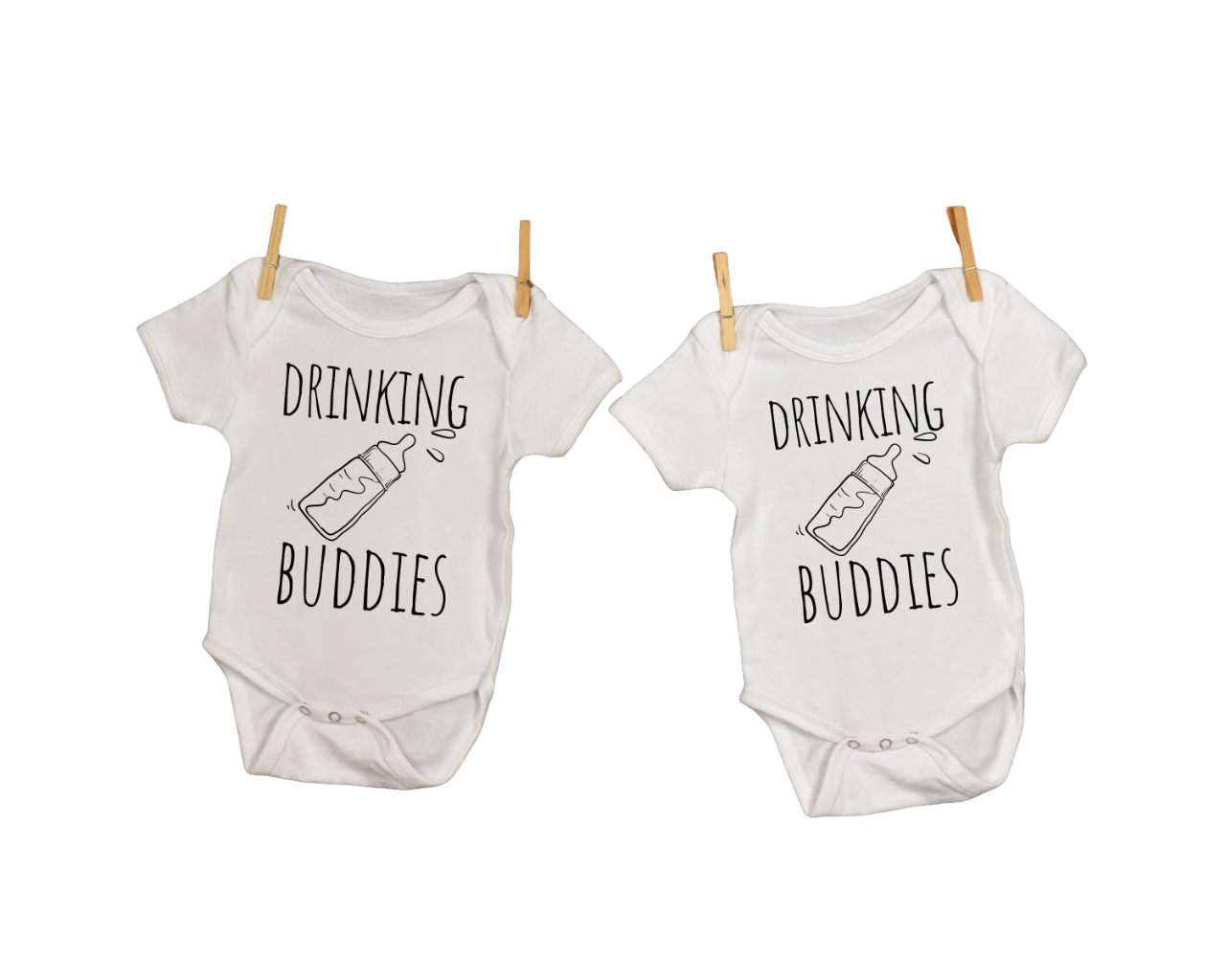 Drinking Buddies Bodysuits, Twin Baby Bodysuits Set, Black Infant Tee , Twin Girls, Twin Boys,