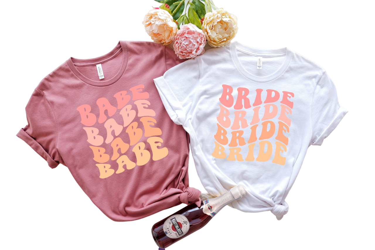 Wavy Bride And Babe Crew, Retro Batch Shirts, Bachelorette Party Shirts, Bride and Babe,