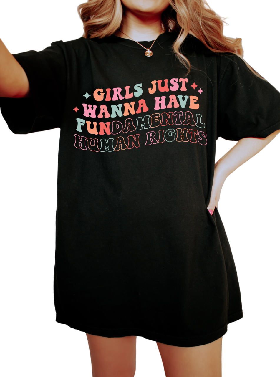 Vintage Washed Tee, Girls Just Wanna Have Fundamental Human Rights Shirt, Womens Rights Tee, Pro