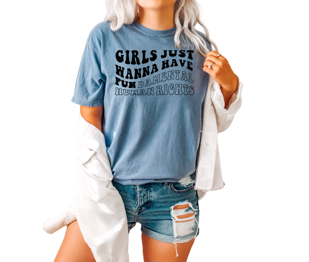 Vintage Washed Tee, Girls Just Wanna Have Fundamental Human Rights Shirt, Womens Rights Tee, Pro