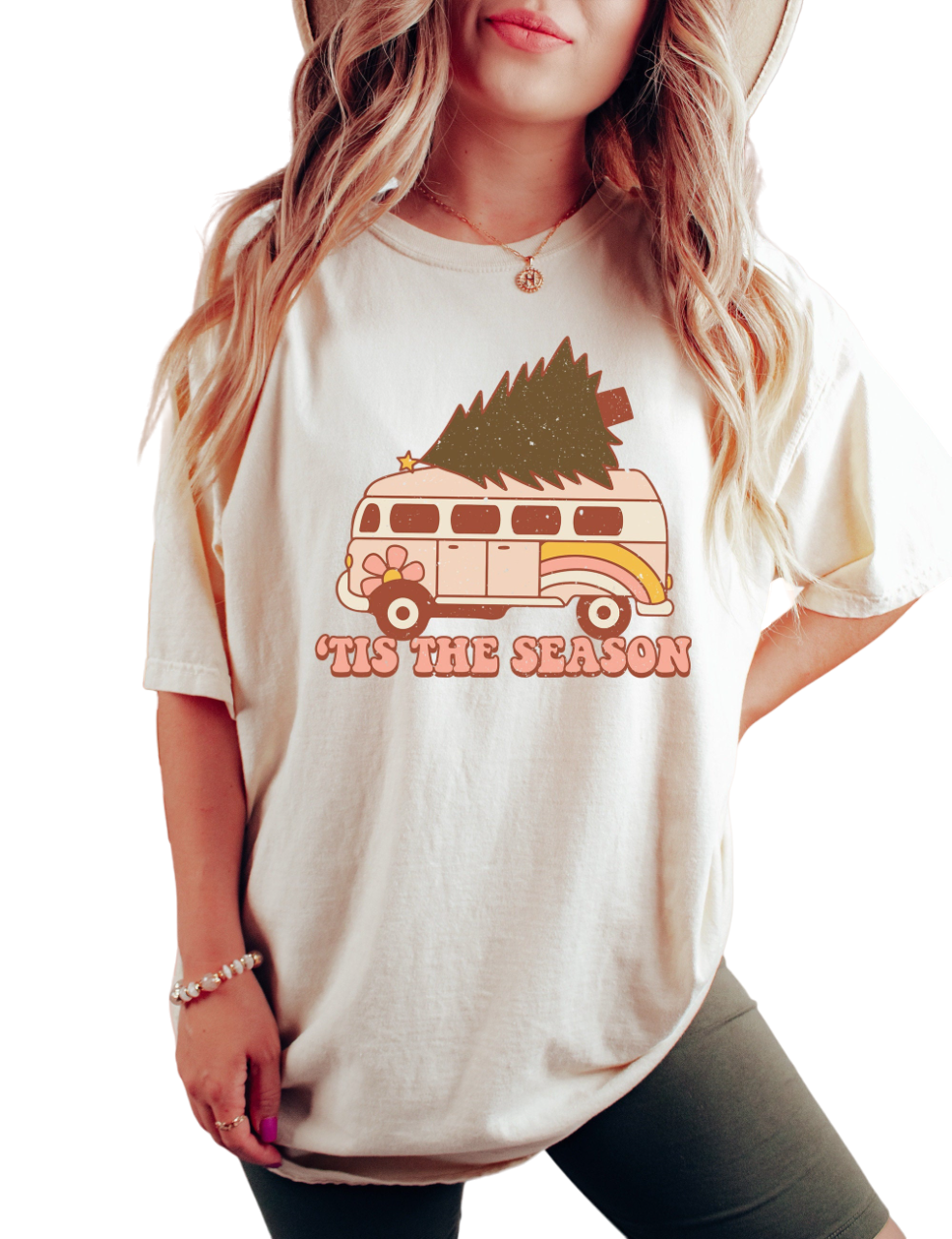 Retro Fall Vintage Washed shirt, Vintage Fall Bus and Christmas Tree Shirt, Vintage Thanksgiving