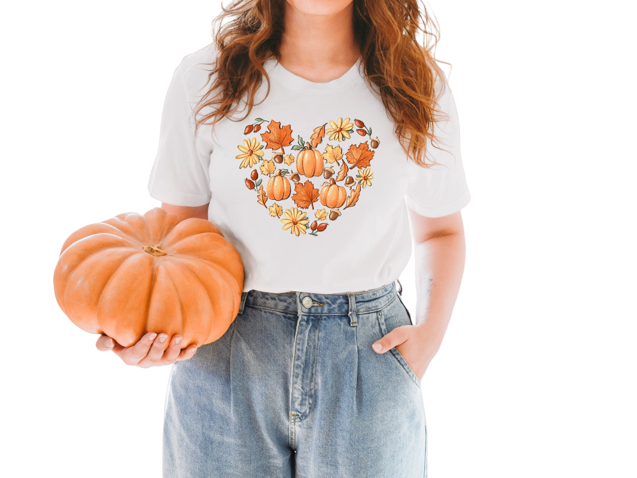 Fall Leaves and Pumpkins Heart Sweatshirt, Cute Fall Mom Shirt, Vintage Sweater, Mama Shirt, Womens