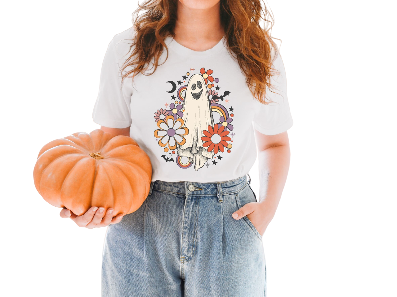 Flower Ghost Halloween Sweatshirt, spooky halloween mom shirt, Vintage Sweater, mama shirt, womens