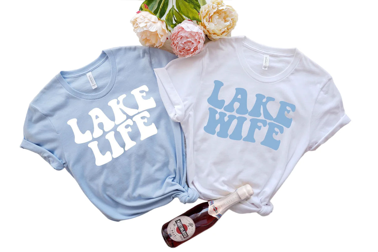 Lake Life Lake Wife Wavy, Retro Batch Shirts, Bachelorette Party Shirts, Lake House Party,