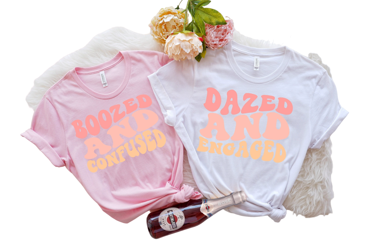 Bachelorette Party Shirts, Dazed and Engaged, Boozed and Confused, Graphic, Retro Graphic Tee, Gifts