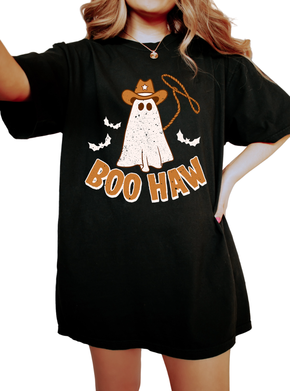 Retro Halloween Vintage Washed Shirt, Boo Haw Western Shirt, Vintage Ghost Halloween Shirt, Witch