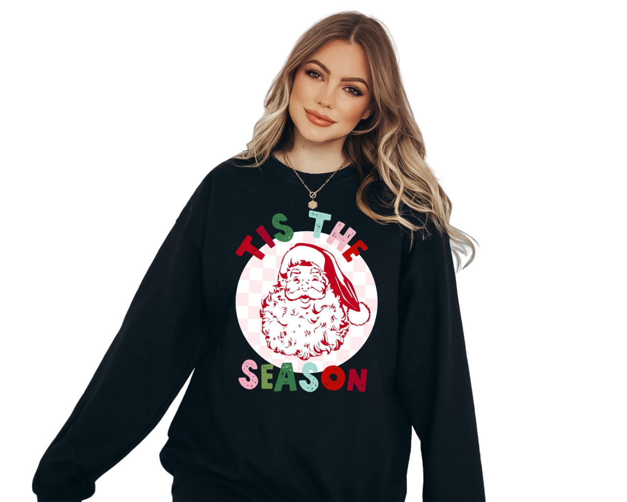 Tis The Season Santa Sweater, Vintage Christmas, Christmas Sweatshirt, Women's Cute Santa, Xmas