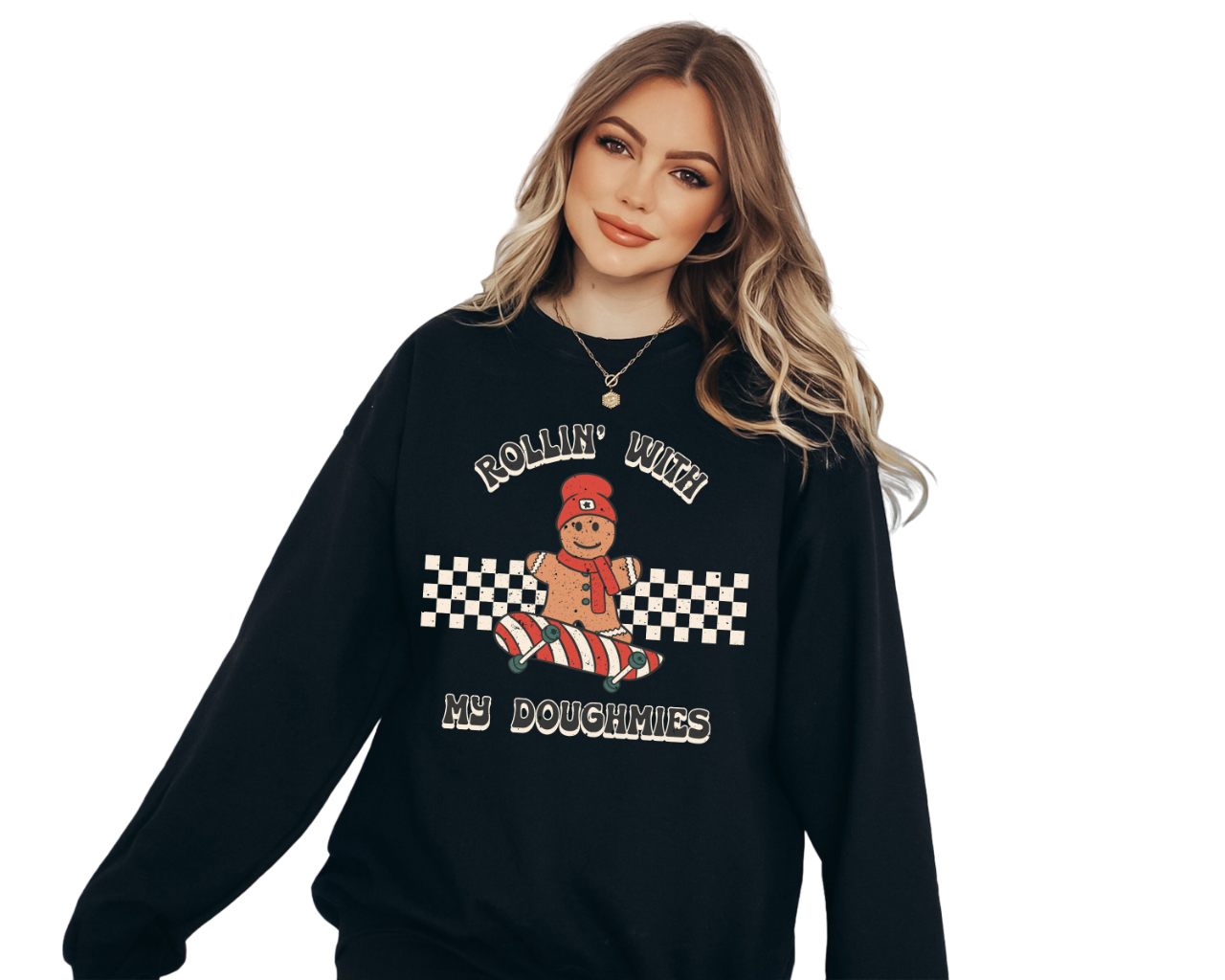 Rollin With My Doughmies Sweater, Vintage Christmas, Christmas Sweatshirt, Women's Cute Santa, Xmas