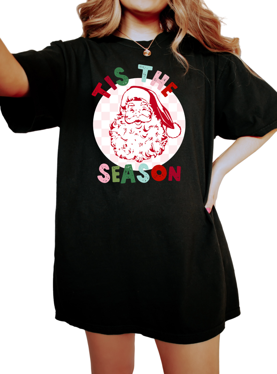 Retro Christmas Vintage Washed Shirt, Tis The Season Santa Shirt, Vintage Santa Christmas Shirt,