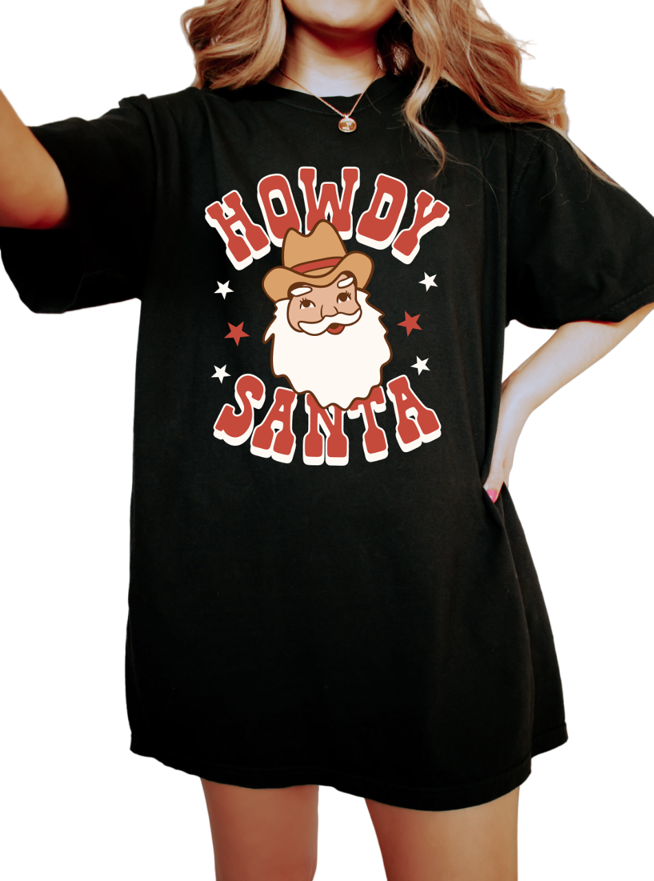 Retro Christmas Vintage Washed Shirt, Howdy Santa Western Shirt, Vintage Santa Christmas Shirt,