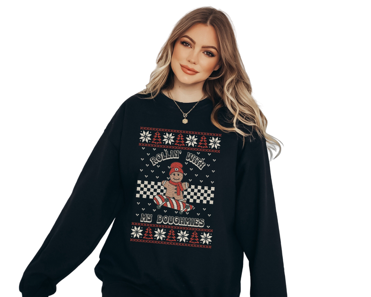 Rollin With My Doughmies Sweater, Vintage Christmas, Christmas Sweatshirt, Women's Cute Santa,