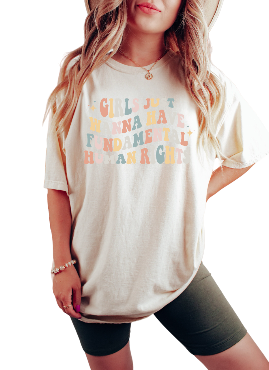 Vintage Washed Tee, Girls Just Wanna Have Fundamental Human Rights Shirt, Womens Rights Tee, Pro