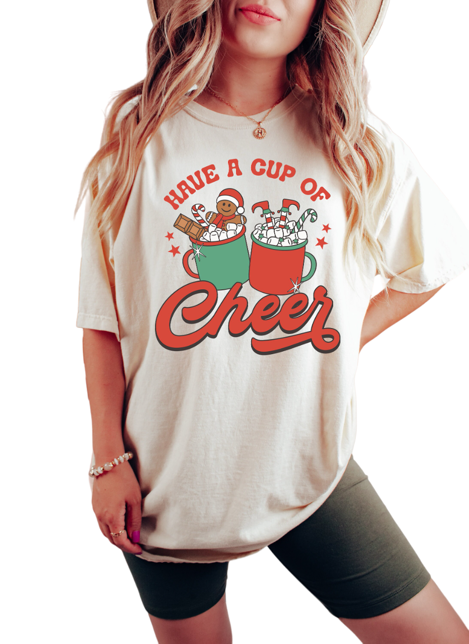 Retro Christmas Vintage Washed Shirt, Have Cup of Cheer Cocoa Shirt, Vintage Santa Christmas Shirt,