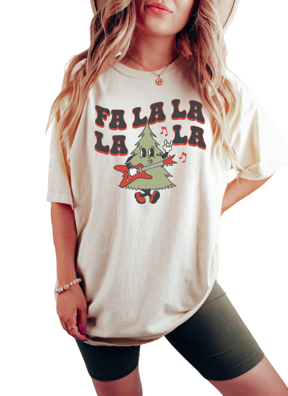 Retro Christmas Vintage Washed Shirt, Fa La La Tree Shirt, Vintage Santa Christmas Shirt, Retro