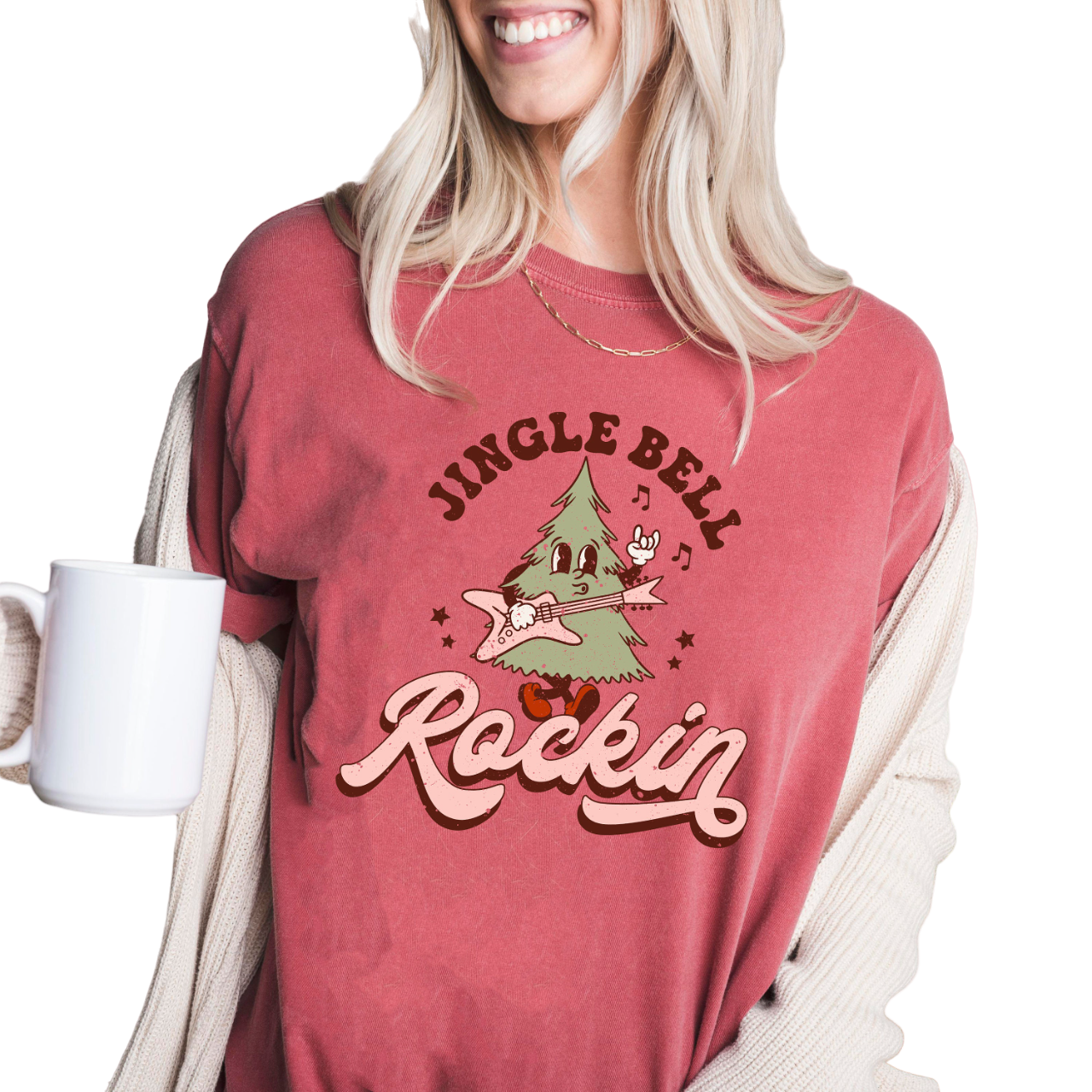 Retro Christmas Vintage Washed Shirt, Jingle Bell Rockin' Tree Shirt, Vintage Santa Christmas Shirt,