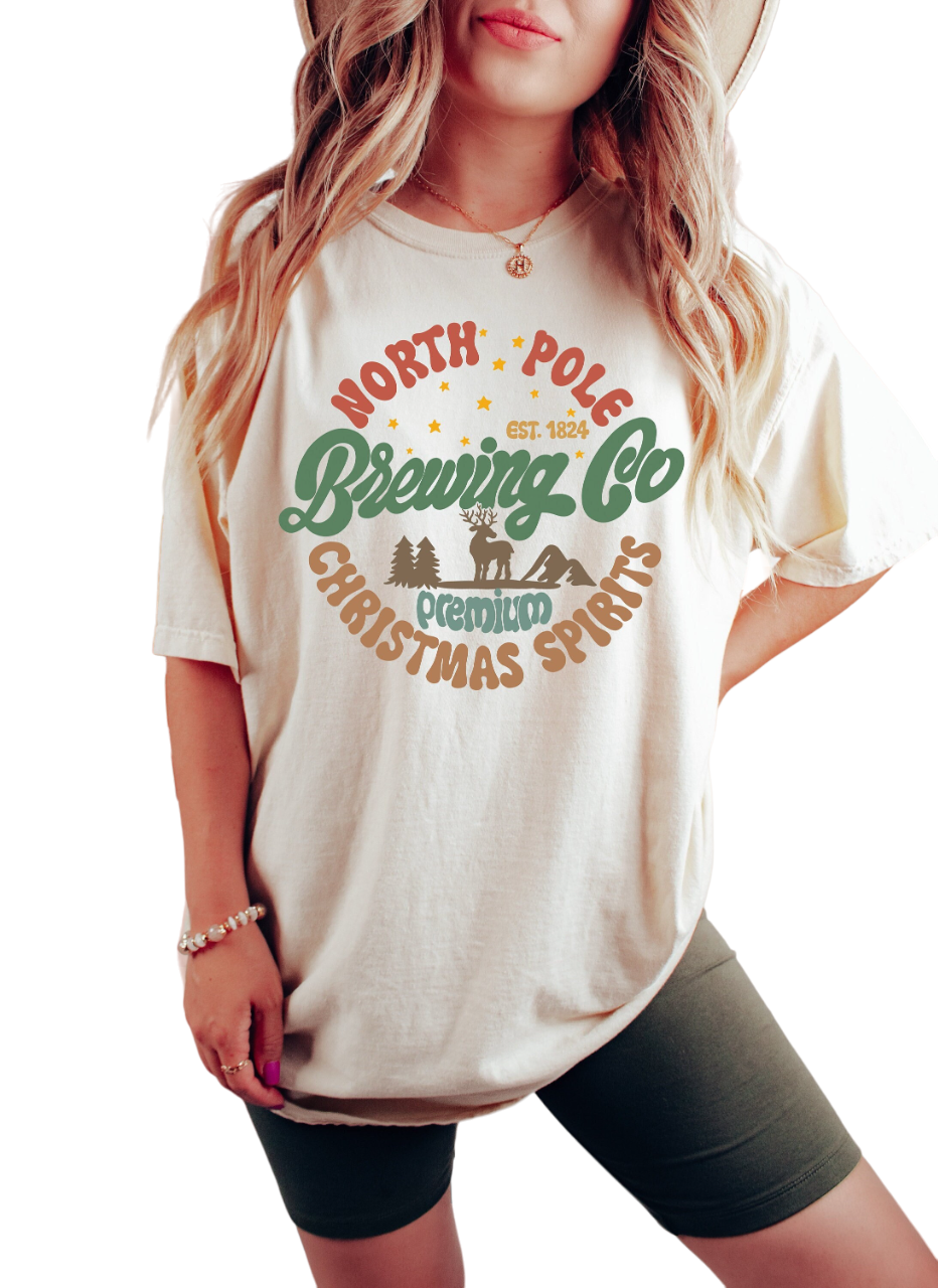 Retro Christmas Vintage Washed Shirt, North Pole Brewing Co Shirt, Vintage Santa Christmas Shirt,