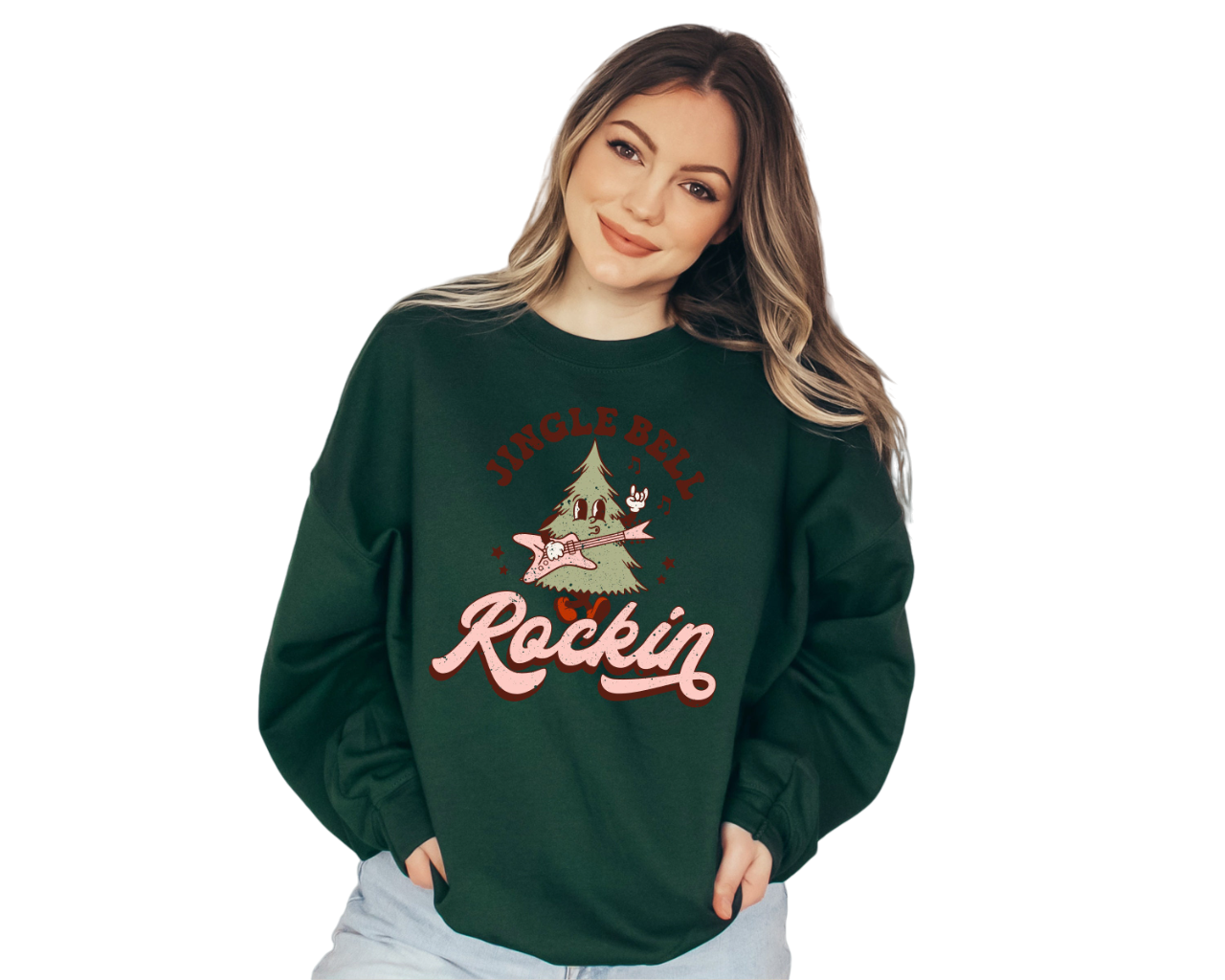 Jingle Bell Rockin' Roll Sweater, Vintage Christmas, Christmas Sweatshirt, Womens Cute Santa, Xmas