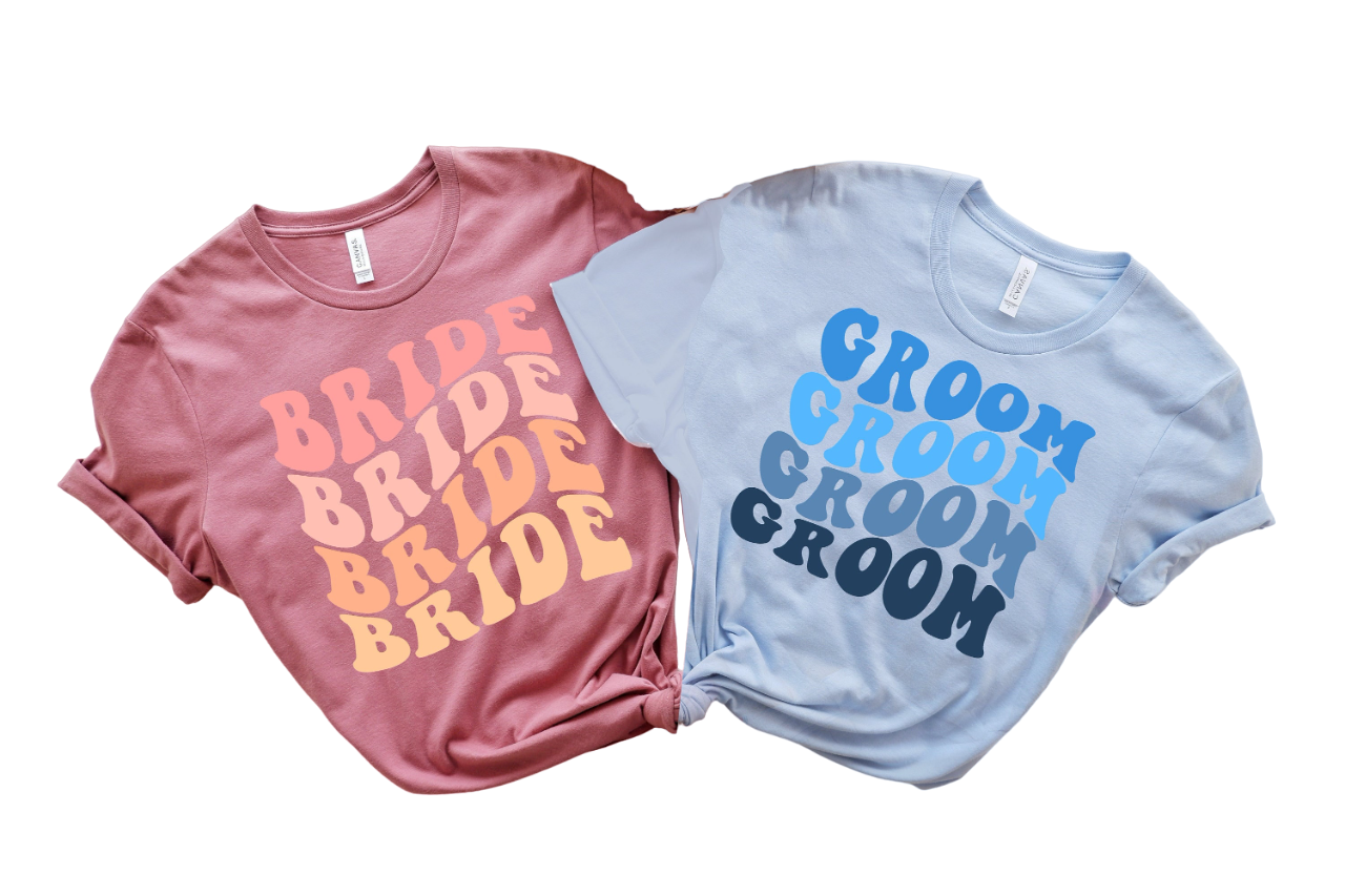 Wavy Bride And Groom, Retro Batch Shirts, Bachelorette Party Shirts, Bride and Babe, Bachelorette