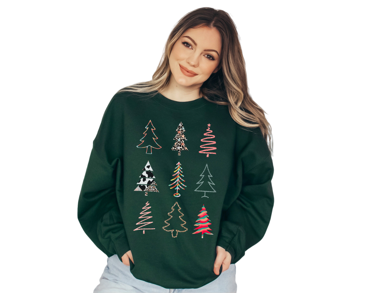 Boho Christmas Tree Sweater, Vintage Christmas, Christmas Sweatshirt, Women's Cute Santa, Xmas