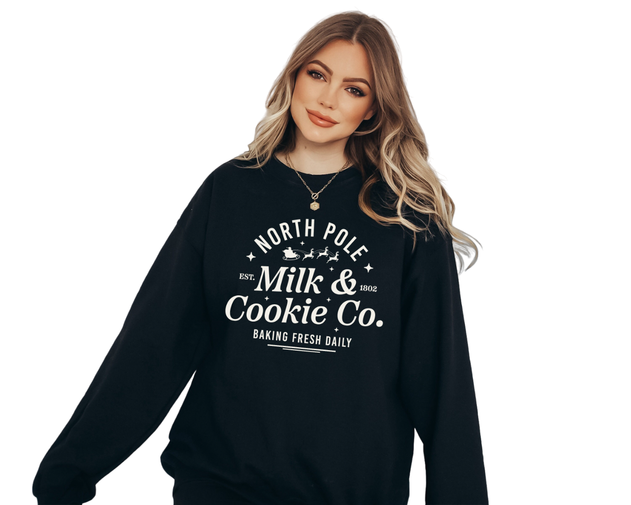 Milk and Cookies North Sweater, Vintage Christmas, Christmas Sweatshirt, Women's Cute Santa, Xmas