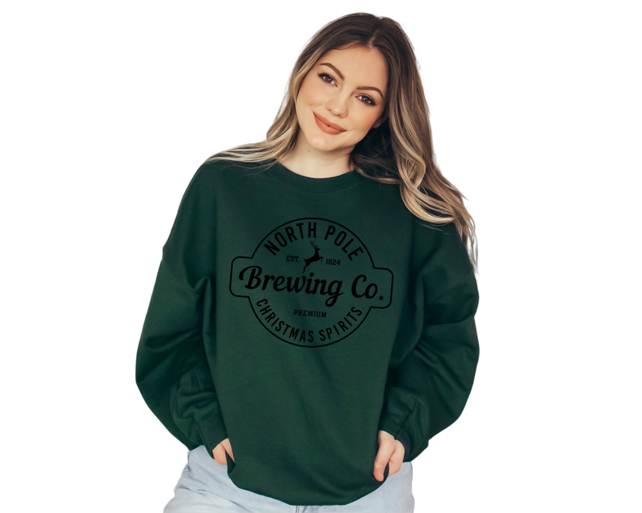 North Pole Brewing Company Sweater, Vintage Christmas, Christmas Sweatshirt, Women's Cute Santa,